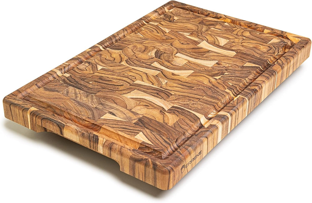 Erreke Schneidebrett Holz 44x29.5x3.8 cm, Holzbrett Küche, End Grain Teakholz, Schneidebrett Holz Gr