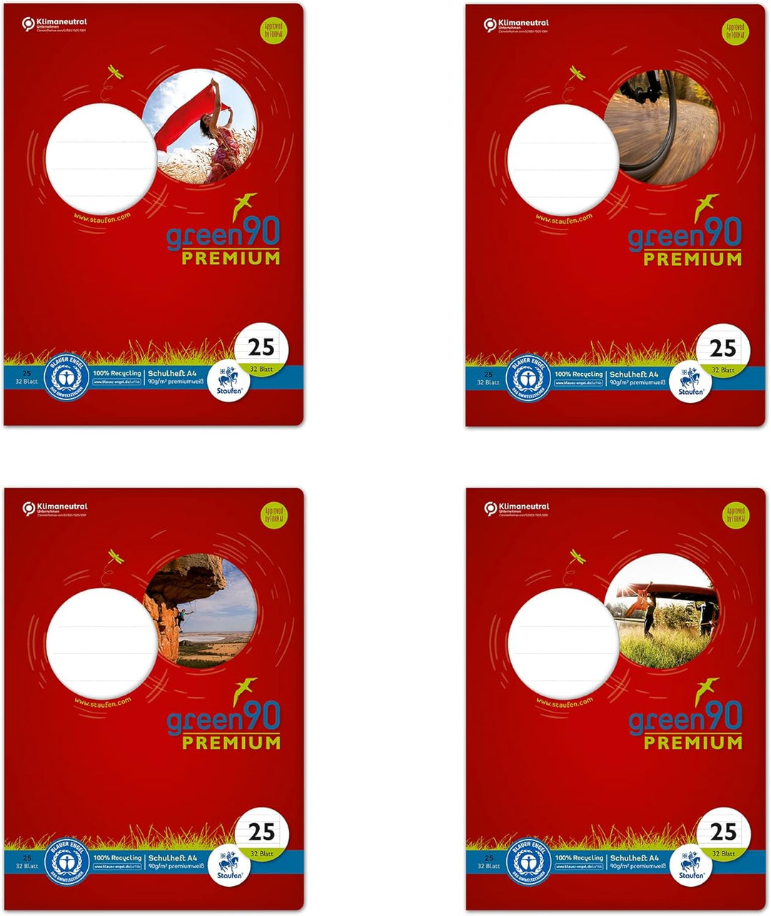 Staufen Green Heft - DIN A4, Lineatur 25 (liniert mit Rand), 32 Blatt, premiumweisses 90g/m² Recycli