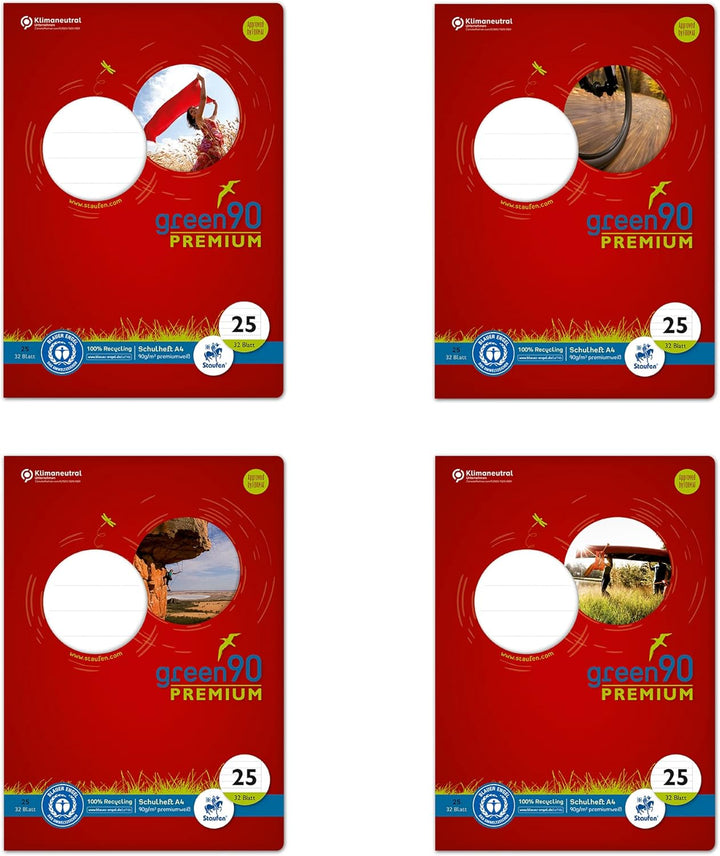 Staufen Green Heft - DIN A4, Lineatur 25 (liniert mit Rand), 32 Blatt, premiumweisses 90g/m² Recycli