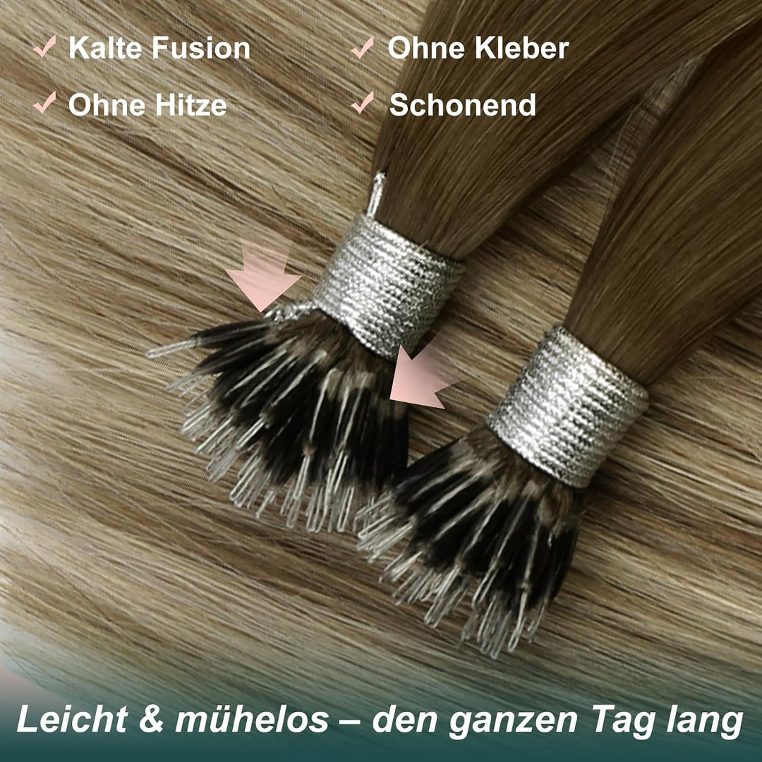 Easyouth Extensions mit Nanoring Echthaar 20 Zoll 50 Stück 50g Farbe Dunkelbraun tu Aschbraun Mix Mi