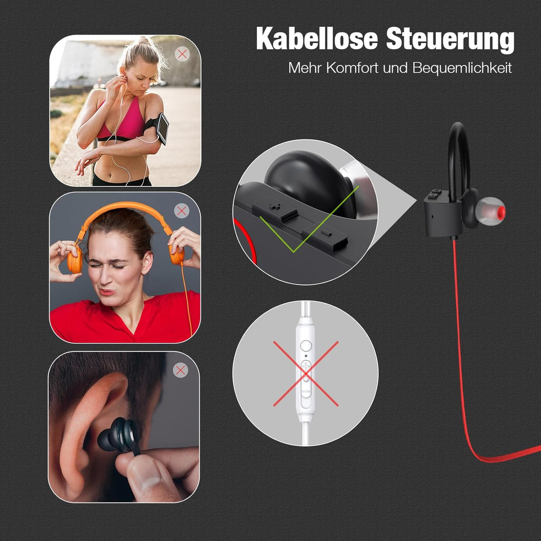Bluetooth Kopfhörer, Kabellose Bluetooth 5.3 Sport-Kopfhörer mit IPX7 Wasserschutz für Joggen und Tr