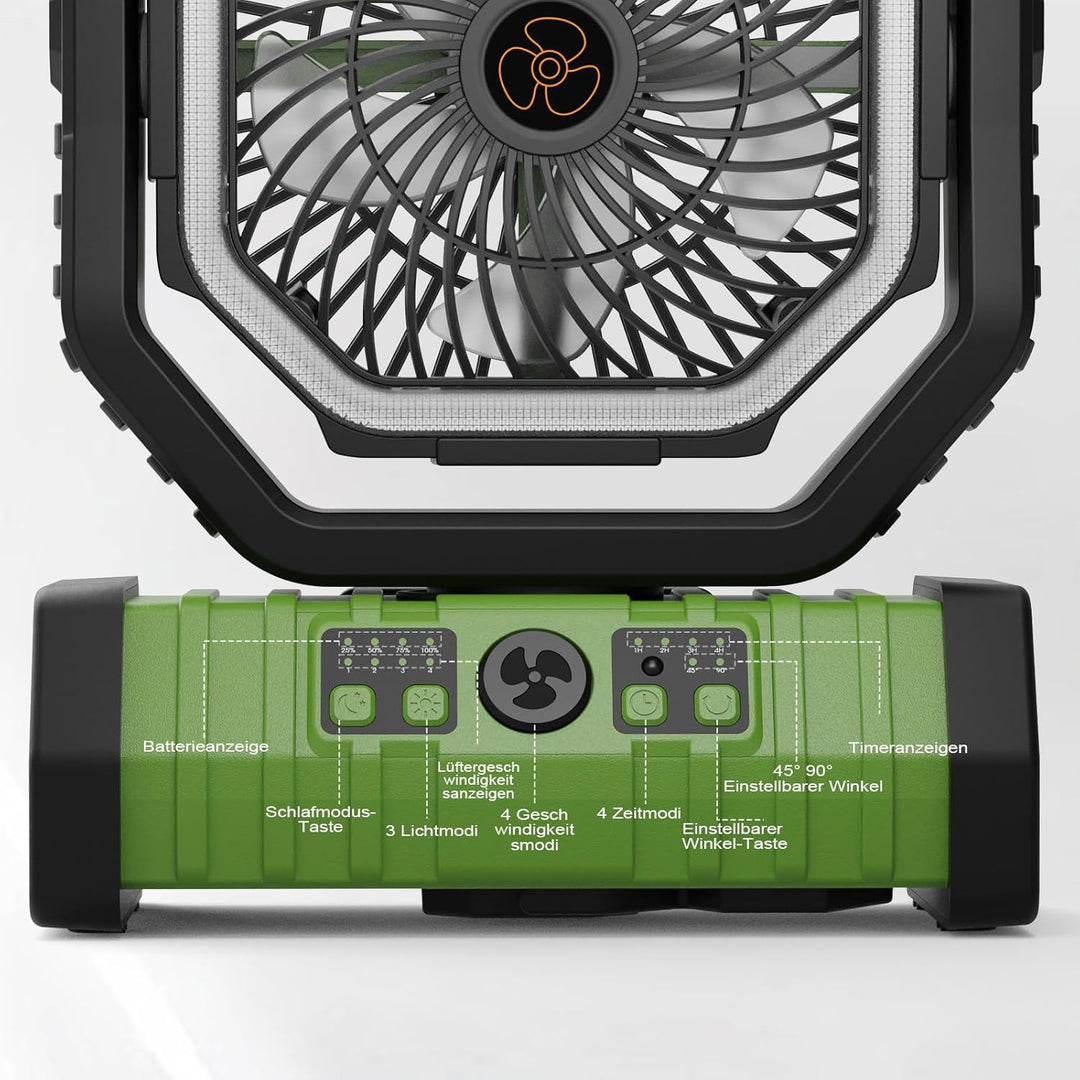 Camping Ventilator mit Akku 20000mAh – USB Tischventilator wiederaufladbar mit LED Licht, Fernbedien