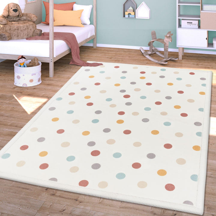 TT Home Waschbarer Teppich Krabbelmatte Babyzimmer Kinder rutschfest Flauschig Punkte, Farbe:Blau Ge