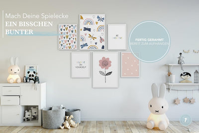 Papierschmiede® Bilder Kinderzimmer Kids Mood Poster Set Bunter Frühling, Gerahmte Bilder fürs Kind