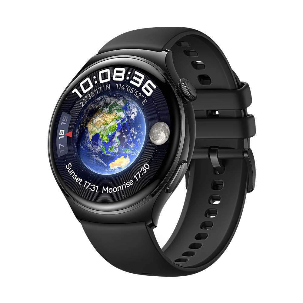 HUAWEI Watch 4, 3D-gewölbtes Glas- und Edelstahlgehäuse, 1,5" LTPO-AMOLED-Farbdisplay, schwarzes Flu