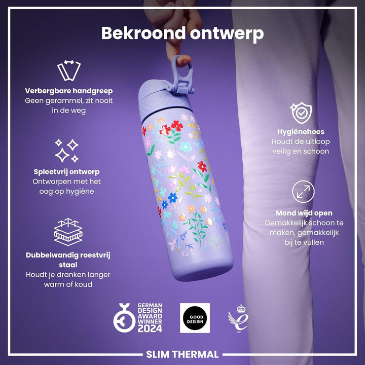 ion8 Vakuumisolierte Edelstahl-Trinkflasche 500ml Auslaufsicher Einhandöffnung Sichere Verriegelung