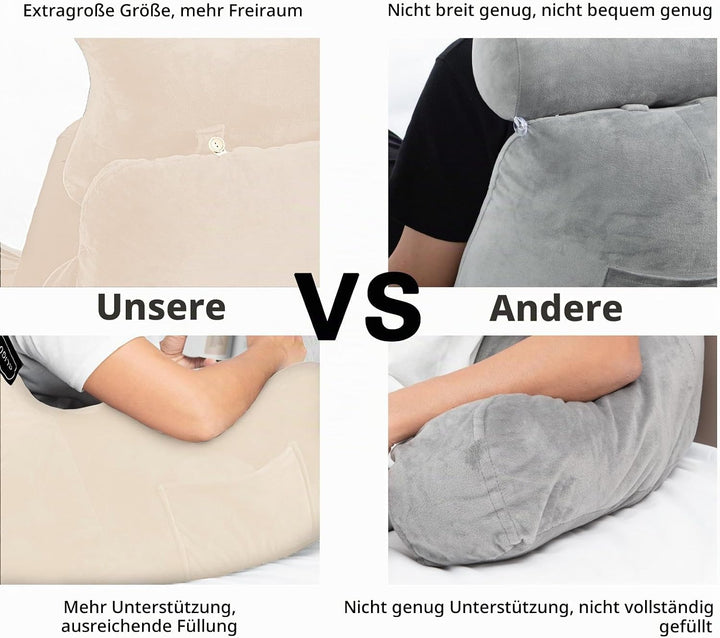 SLIGUY Lesekissen, Extra gross 78,7 cm,Bettruhekissen mit Abnehmbarer Nackenrolle und Armen zum Sitz