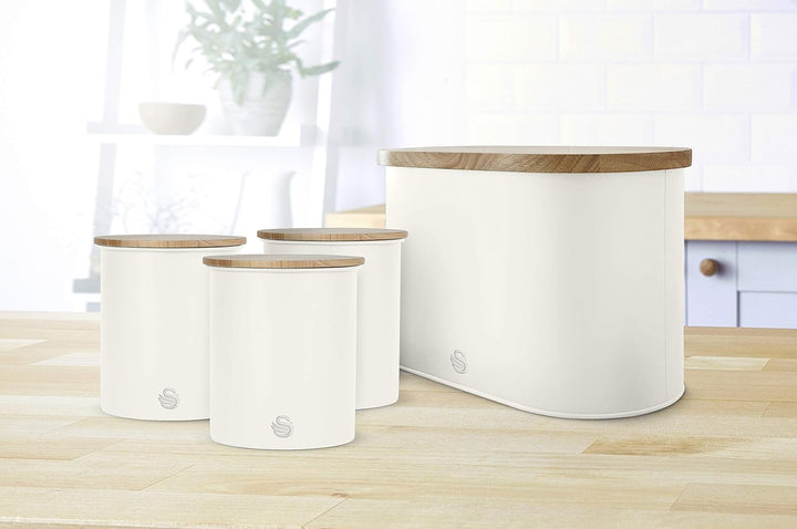 Swan Nordic 3er-Set Küchenvorratsdosen aus Robustem Karbonstahl, Bambusdeckel, Einheitsgrösse, für T