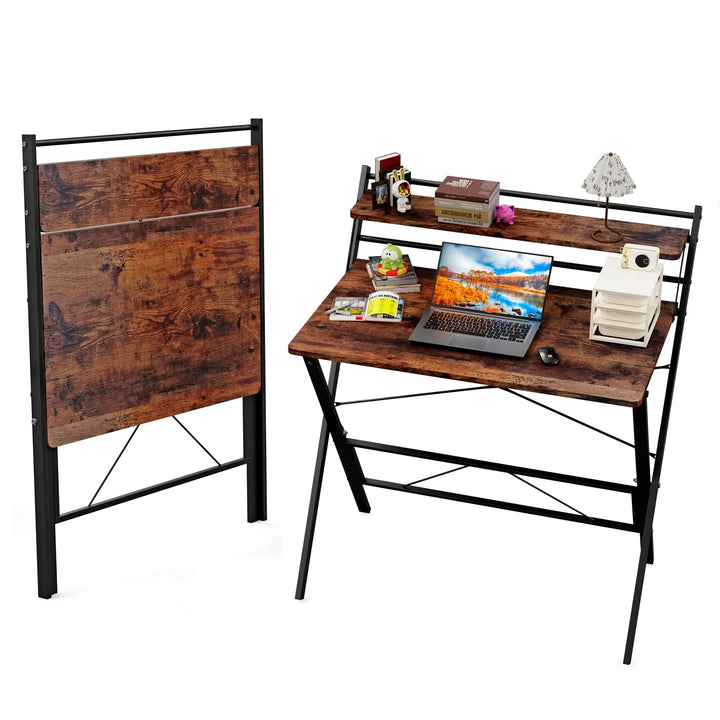 PIPIPOXER 80x50cm Klappbarer Schreibtisch Mit Regal Und Monitorständer, Klapptisch Für Home Office,