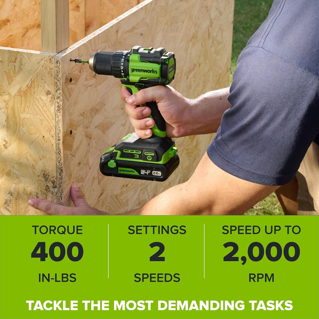 Greenworks 24V Bürstenloses Bohrschrauber- &amp; Schlagschrauber-Set, 45 Nm + 220 Nm, Leicht, inkl. 2× 2