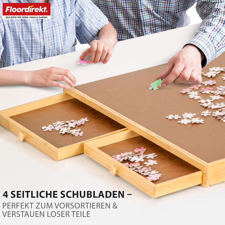 Floordirekt Puzzletisch mit Schubladen, 76x57cm Tragbares puzzlebrett für Puzzle bis 1000 aus Bambus
