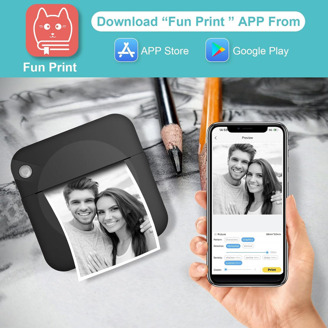 GuKKK Mini Drucker, Mobiler Fotodrucker, Tragbarer Mini Fotodrucker, Wireless Fotodrucker Thermodruc