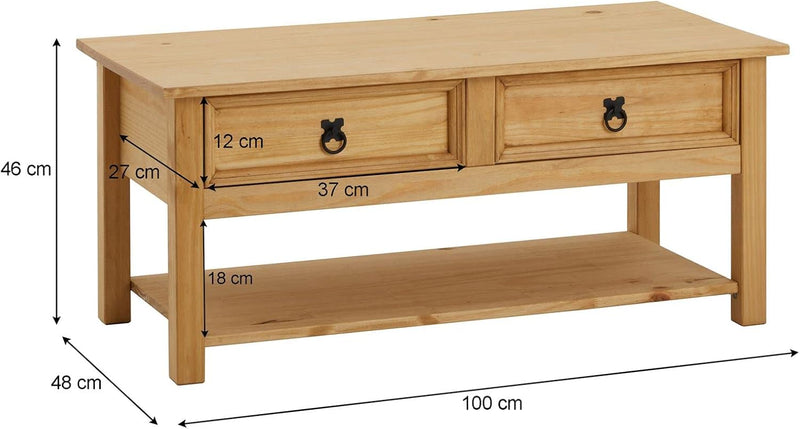 IDIMEX Couchtisch Tequila, schöner Beistelltisch mit 2 Schubladen, Wohnzimmertisch im Landhaus Stil,
