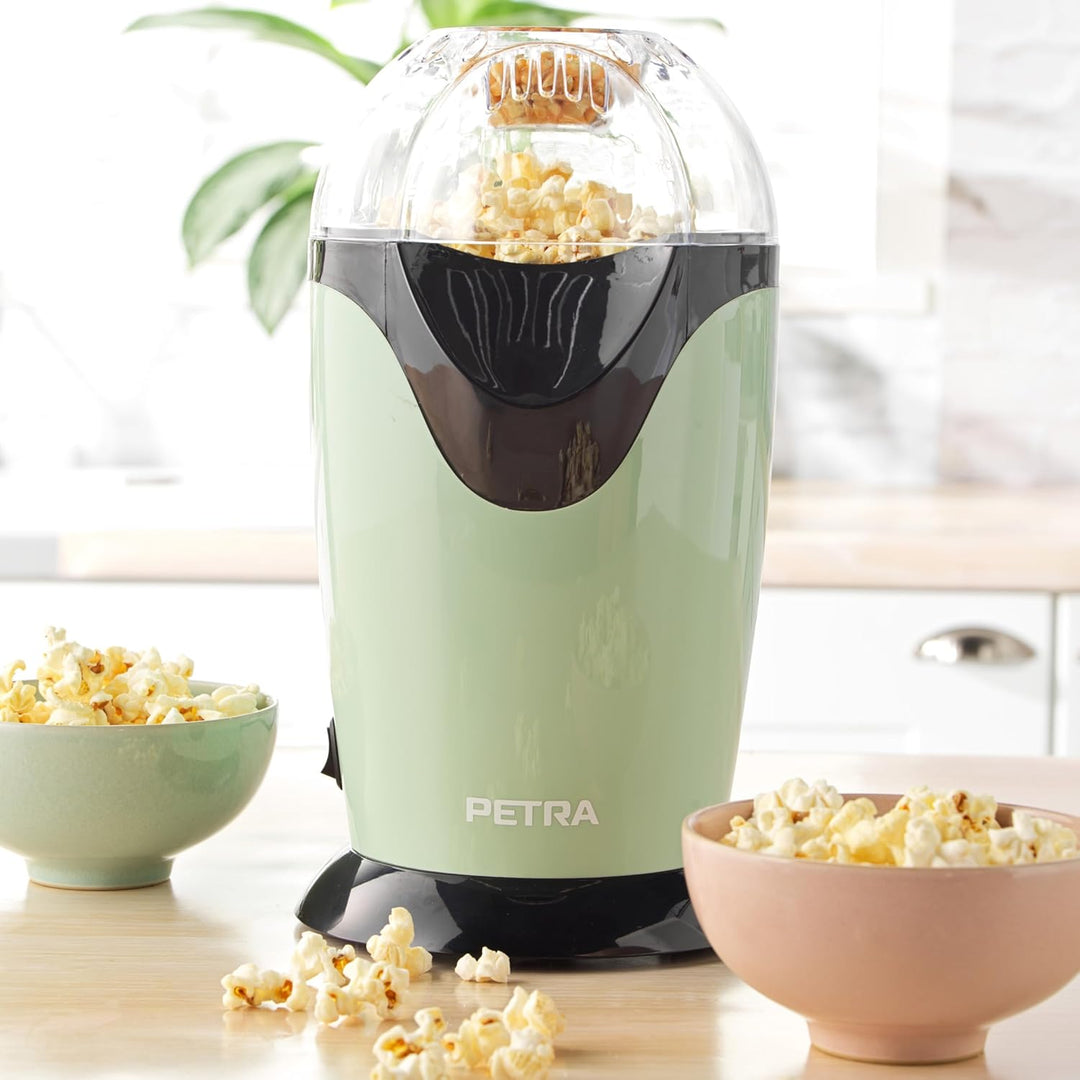 Petra PT0493GRVDEEU7 Elektrische Heissluft Popcornmaschine, 1200W, Retrolook, für süsses und salzige