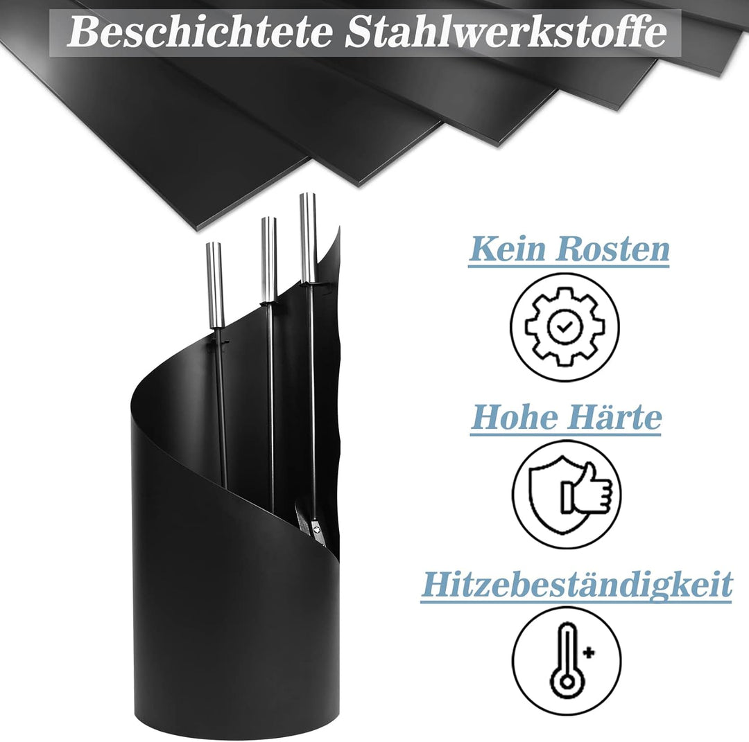 LARS360 4tlg Schwarz Kaminbesteck Modern Kamingarnitur, Gute Hitzebeständigkeit, Antifouling, Schön