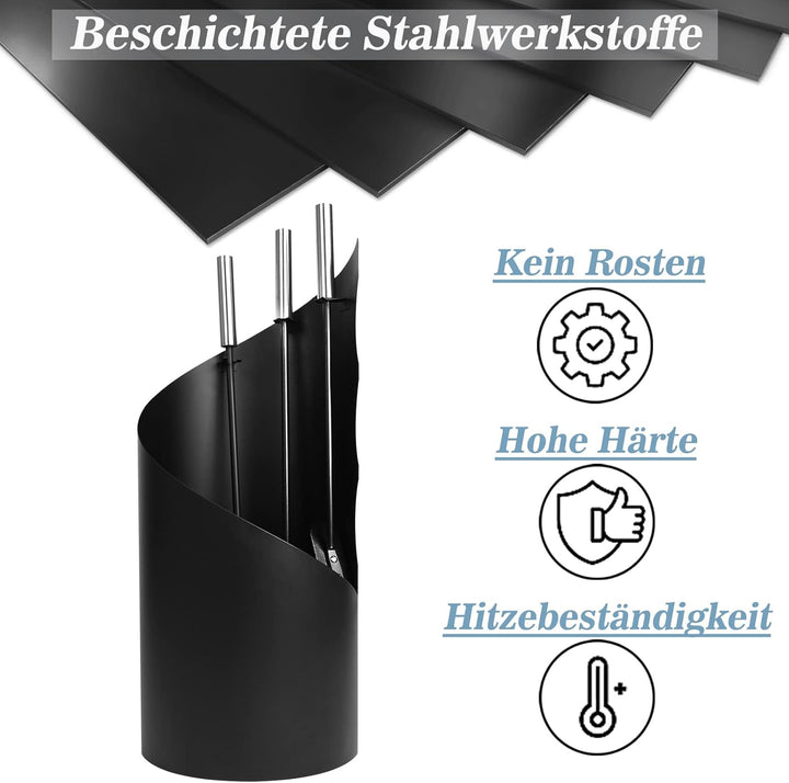 LARS360 4tlg Schwarz Kaminbesteck Modern Kamingarnitur, Gute Hitzebeständigkeit, Antifouling, Schön