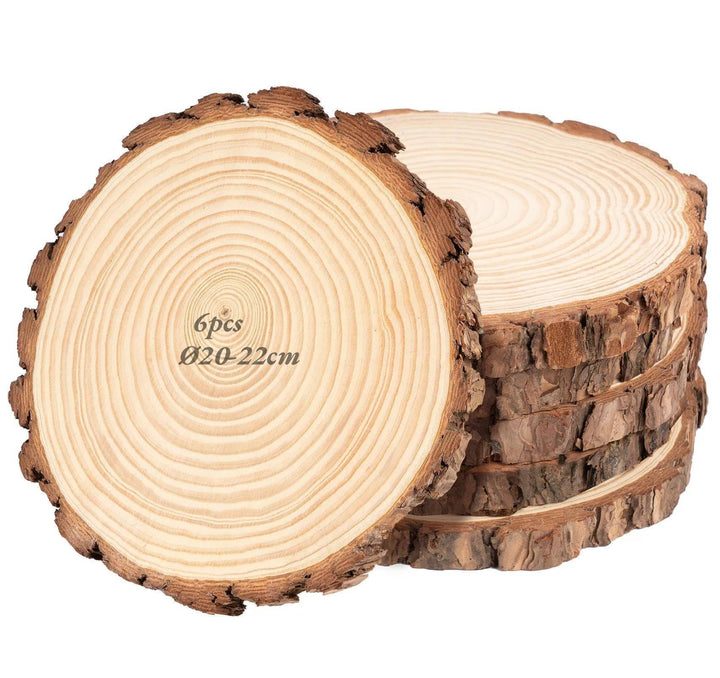 6 Stück Holzscheiben,Ø20-22cm,Baumscheiben 15mm Dicke,Holzklötzchen zum basteln,Runde Holzscheibe Un
