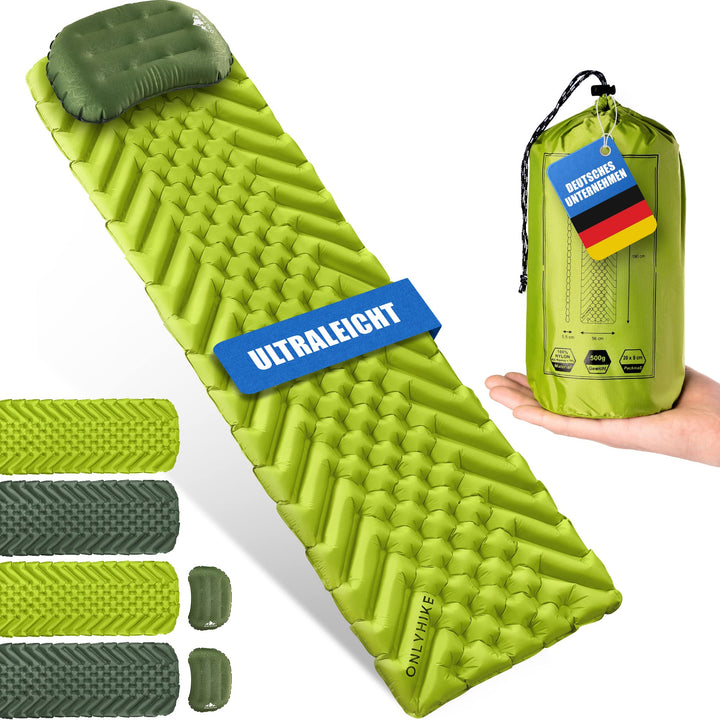 ONLYHIKE® Isomatte Ultraleicht [gratis Camping Kissen] I Outdoor Camping Matratze I rutschfeste Matt