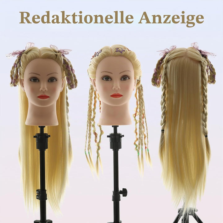 Frisierkopf 100% Synthetisches Haar übungskopf Friseur 26” Trainingsköpfe Puppenkopf Friseur Kopf Mi