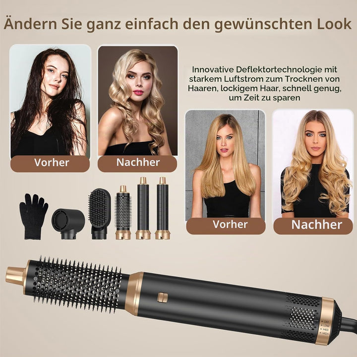 Hairstyler 5 in 1 Airbrush Haarstyler | Pro Air Styler Set - 1000W Rundbürstenföhn, Air Curler, Warm