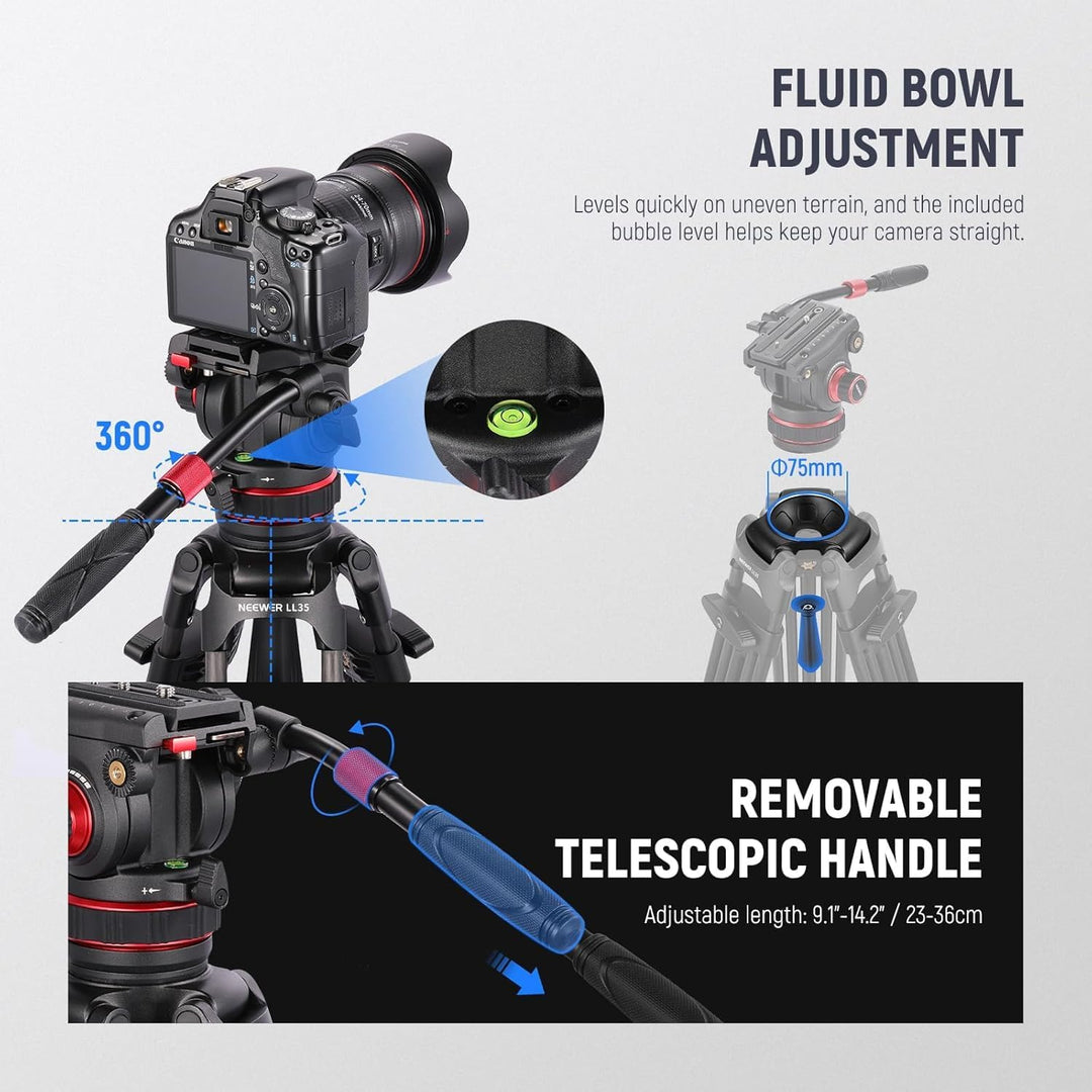 NEEWER 78" Video Tripod Kohlefaser, EIN Schritt Schnellspanner Kamera Stativ mit Einstellbarer Dämpf