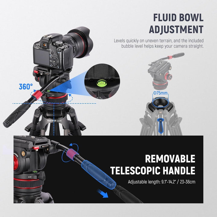 NEEWER 78" Video Tripod Kohlefaser, EIN Schritt Schnellspanner Kamera Stativ mit Einstellbarer Dämpf