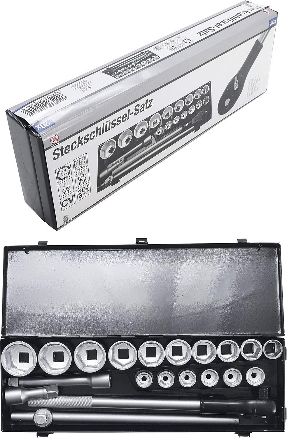 BGS Diy 15113 | Steckschlüssel-Satz | Antrieb 20 mm (3/4") | SW 19 - 50 mm | 20-tlg. 20-tlg. | Antri