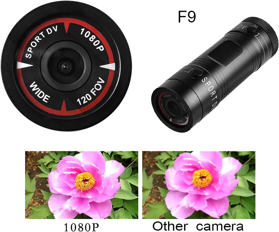 Zunate Mini-F9-Kamera, Full HD 1080 P wasserdichte Mini Sport DV Kamera Fahrrad Motorrad Helm Action