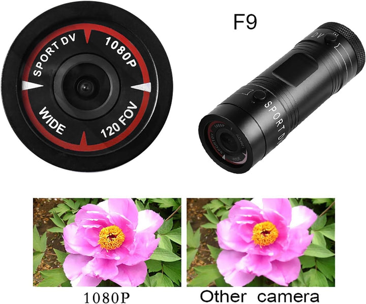 Zunate Mini-F9-Kamera, Full HD 1080 P wasserdichte Mini Sport DV Kamera Fahrrad Motorrad Helm Action