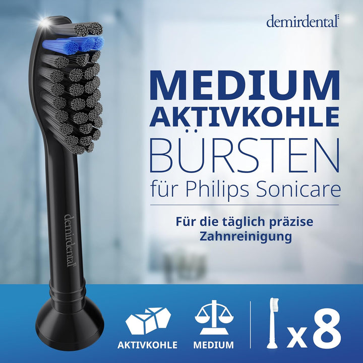 8er demirdental Ersatzbürsten passend für Philips Sonicare, Aktivkohle Aufsätze & Aufsteckbürsten, M