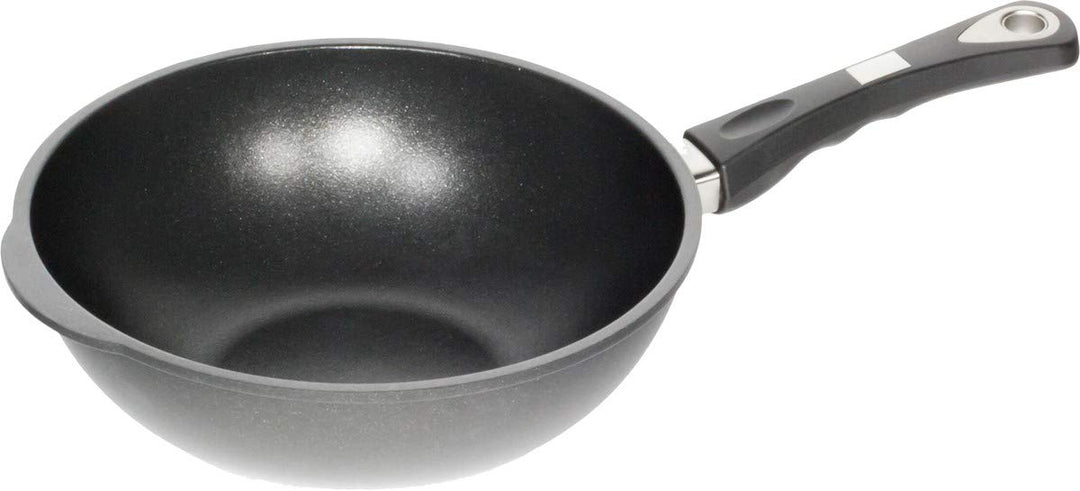 AMT Gastroguss Wok 32 cm Ø, 10 cm hoch, Wokpfanne, induktionsgeeignet, fester Stiel, Lotan® Antihaft