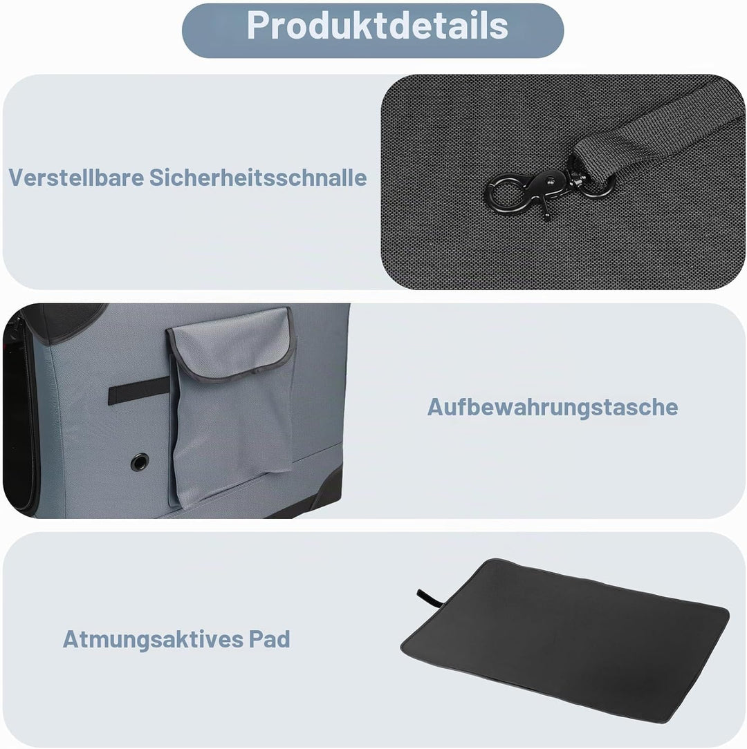 Hundebox faltbar 75x54x50 cm, Transportbox für grosse Hunde, Hundetransportbox Auto mit 4 Türen aus