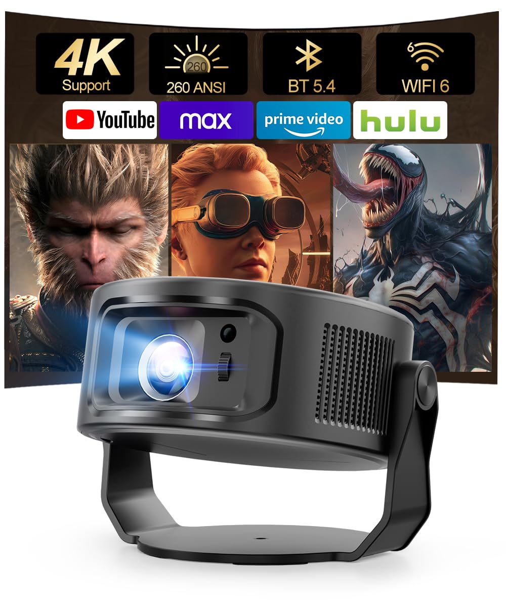 Magcubic Mini Beamer 4K, 360°+35° Foldable Split Projector, 260 ANSI Wi-Fi 6 und Bluetooth 5.4, Auto