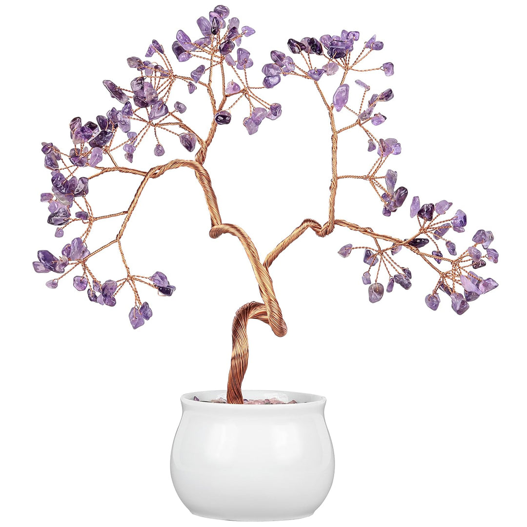 Nupuyai Amethyst Kristall Baum Feng Shui Edelstein Baum mit Keramische Basis, Glücksbaum, Geldbaum G