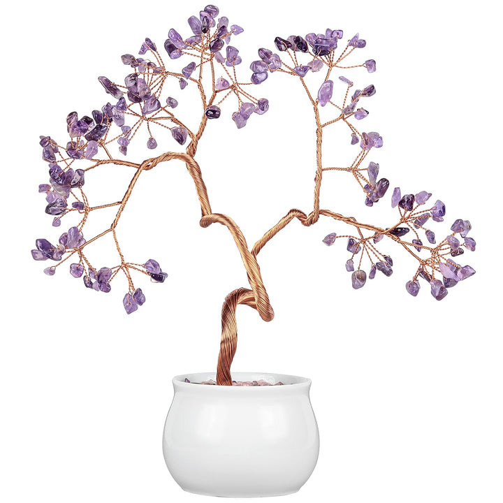 Nupuyai Amethyst Kristall Baum Feng Shui Edelstein Baum mit Keramische Basis, Glücksbaum, Geldbaum G