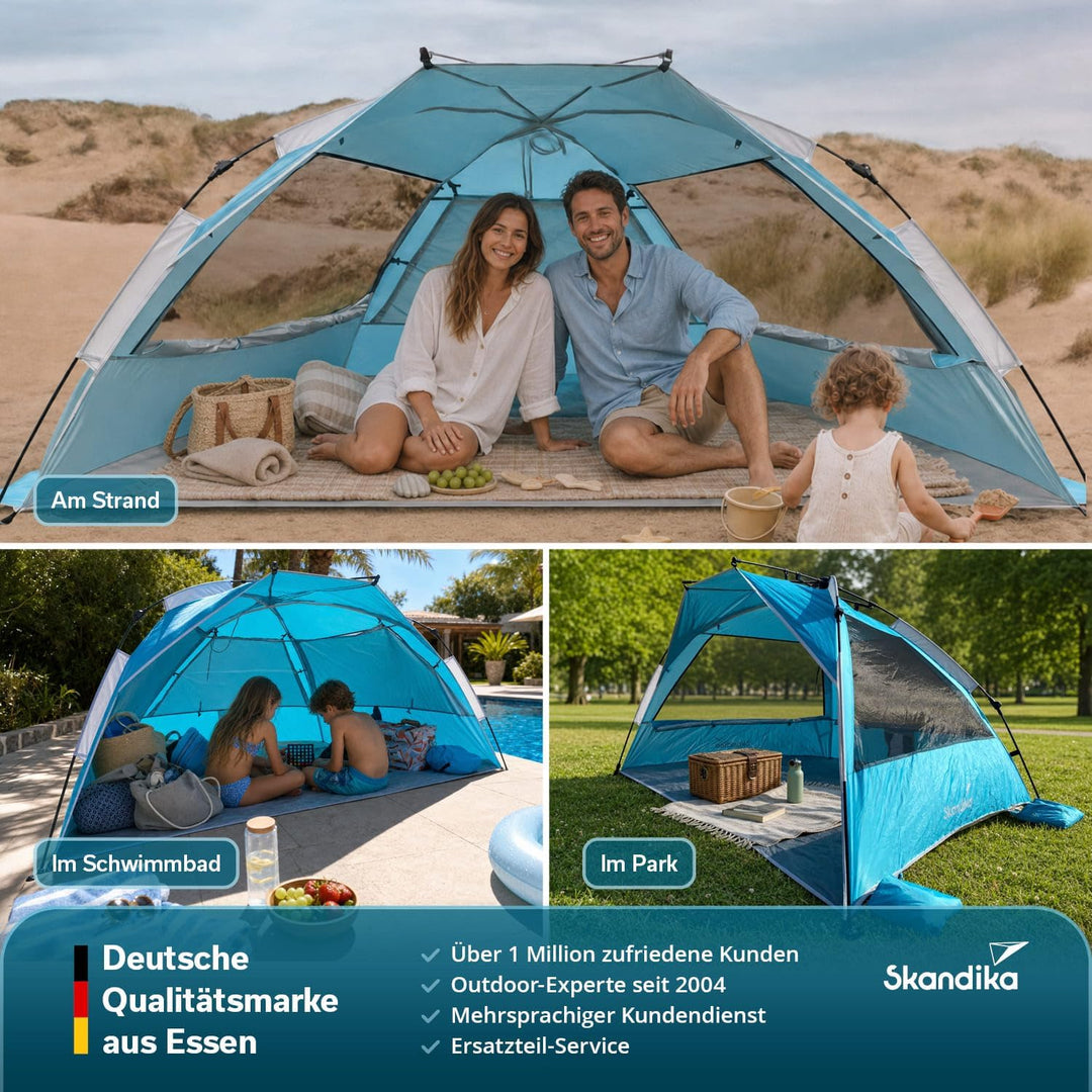 Skandika Strandmuschel Skal Quick-Start | Strandzelt, UV-Schutz 80+, 360° Mesh-Panoramafenster, Wind
