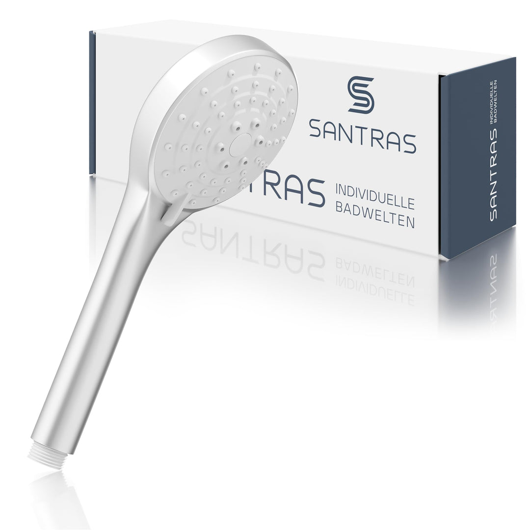 SANTRAS® Handbrause mit dreifach verstellbaren Duschkopf mit Wassersparer in Velourchrom – Brause mi