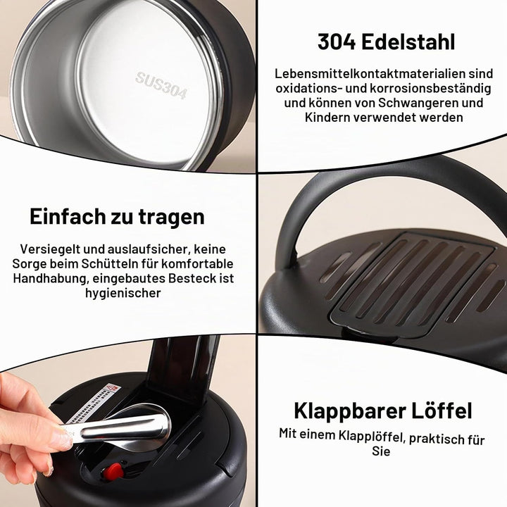 Thermobehälter Für Essen 1500ml, Warmhaltebehälter Essen Edelstahl Mit Schnallendeckel Und Löffel, B