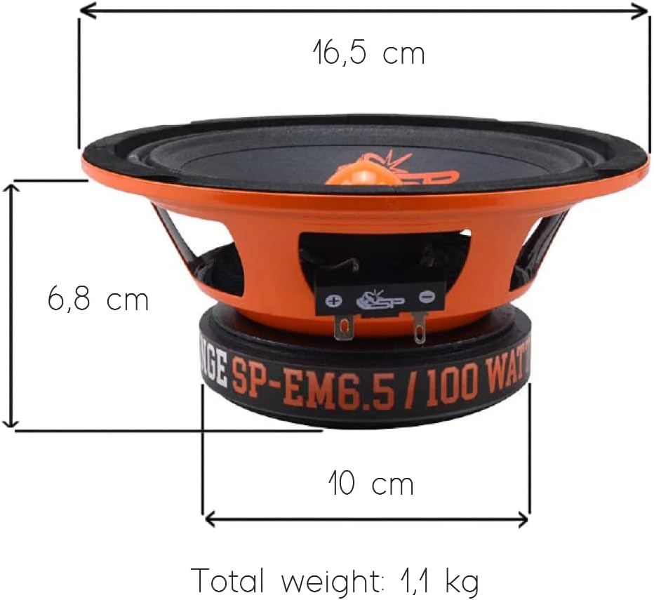 SP Audio 2 SP-EM6.5 Mitteltöner 16,5 cm 165 mm 6,5" Durchmesser, 100 Watt RMS, 200 Watt max., Impeda