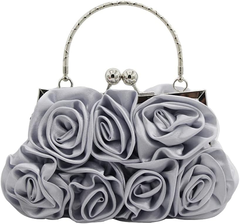 CORIOS Damen Elegante Abendtasche Blumen Clutch Tasche Handtasche mit Kette Kiss Lock Mini Rose Schu