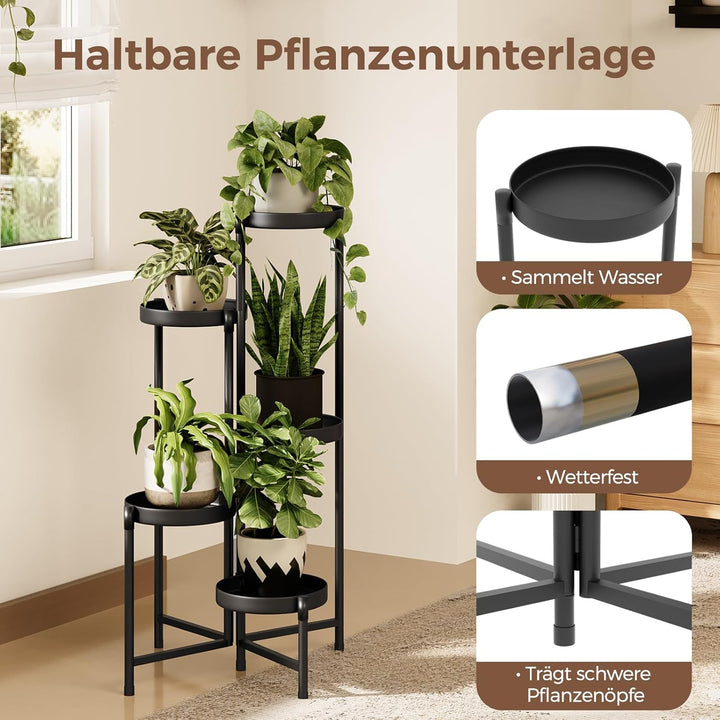 Bamworld Blumenständer Metall 5 Ebenen, Modernes Pflanzenregal für Innen und Aussen, Stabiler Pflanz