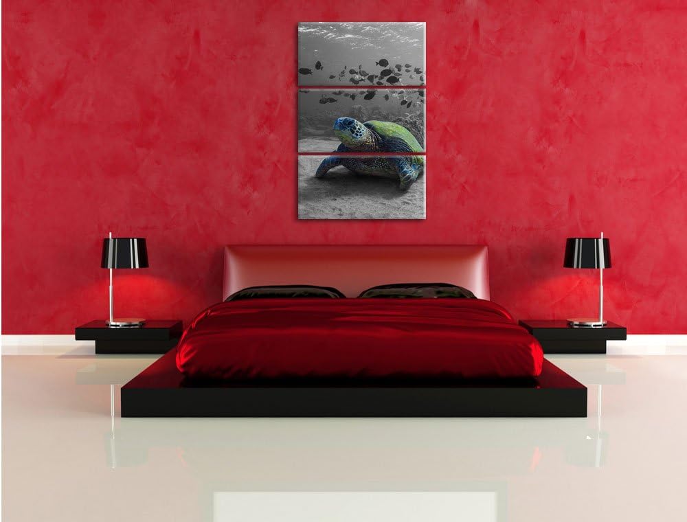 Pixxprint Schildkröte im Ozean schwarz/weiss als Leinwandbild/Grösse: 3 Teilig (120x80 cm) cm/Wandbi