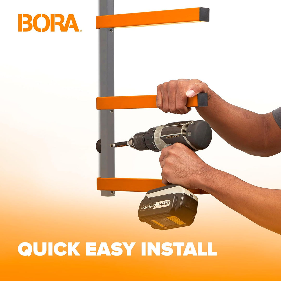 Bora Holzorganizer und Holzaufbewahrung Metallregal mit 6-stufiger Wandhalterung - Innen und Aussen