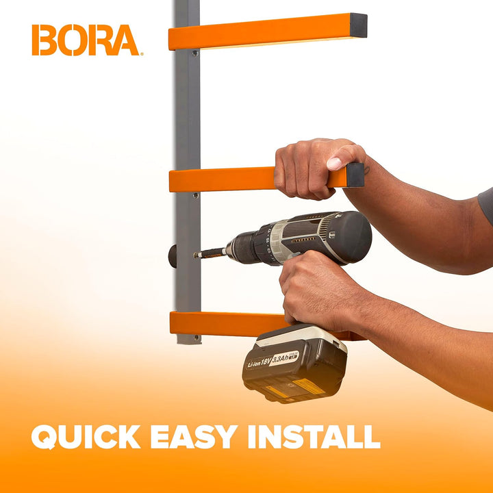 Bora Holzorganizer und Holzaufbewahrung Metallregal mit 6-stufiger Wandhalterung - Innen und Aussen