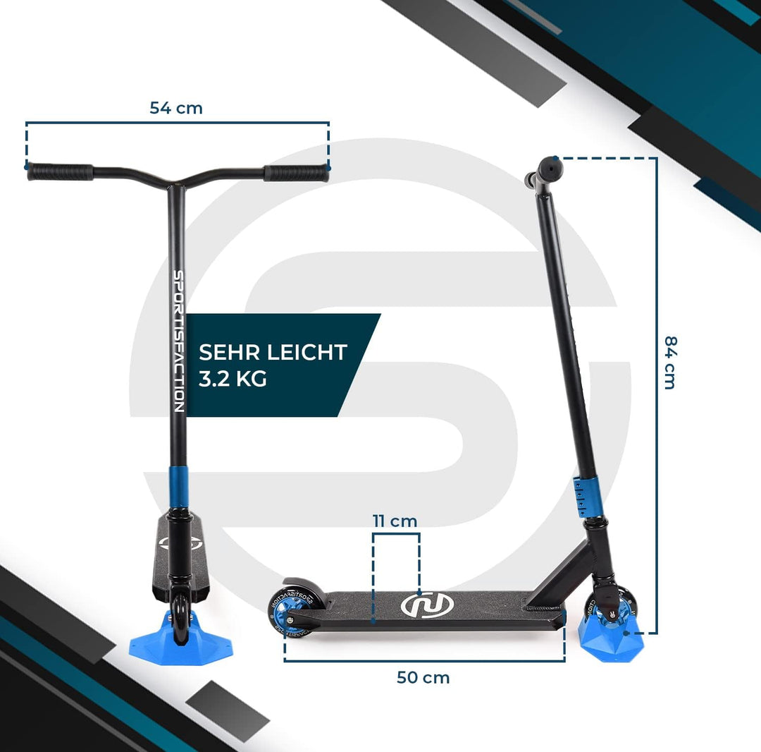 Sportisfaction Stuntscooter | Robustes Design für Tricks &amp; Stunts | ABEC11 Kugellager | 100kg Belast