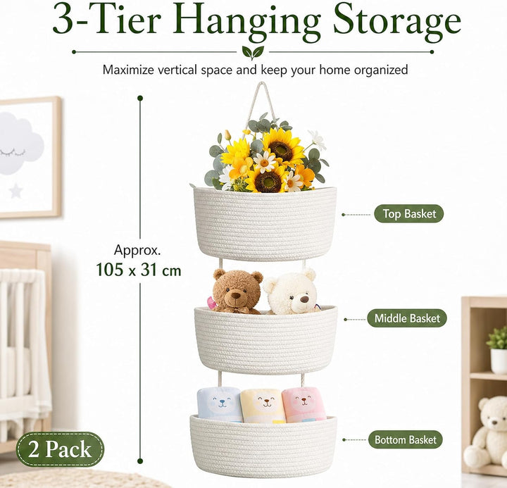STATVAST 2 Stück Hängeorganizer Organizer Wand, weiss Premium Leinen Organizer mit 3 stufiger Hängek