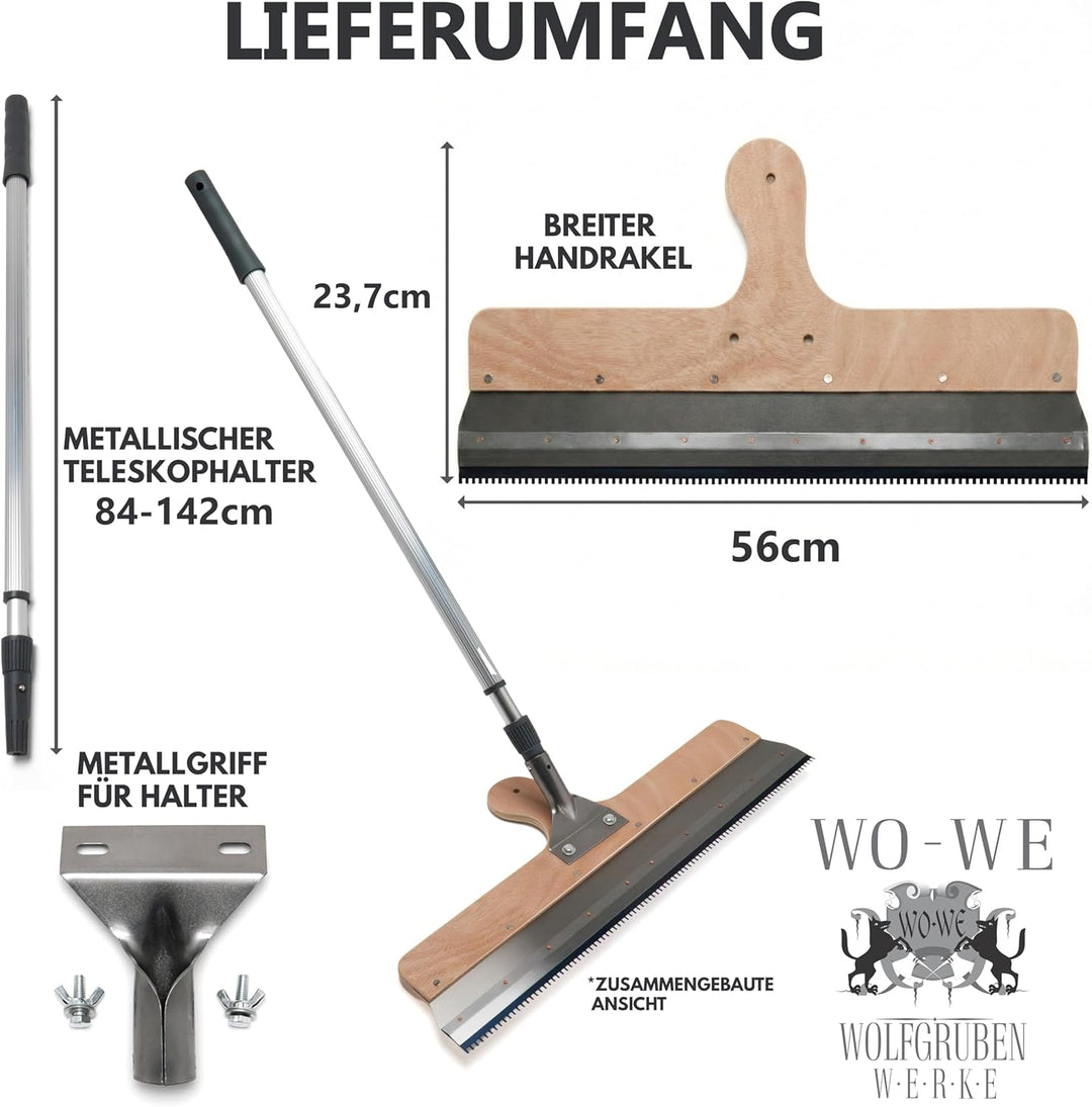 Grossflächenrakel 560mm mit Teleskopstiel Stehrakel Zahnrakel Standrakel Flächenrakel Stehrakel + Te