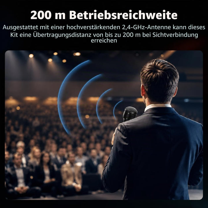 Kabelloses Handmikrofon mit 200 m Reichweite, 60 Stunden Akku, Ein-Klick-Rauschunterdrückung & Unive