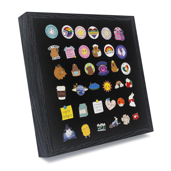 GMFrames 11x11 Anstecknadel-Vitrine mit Echtglas, Schaukasten für Wand und Tisch, Steckraster Schwar