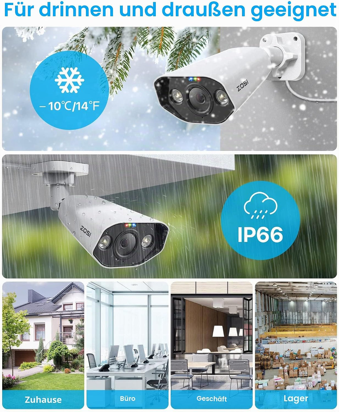 ZOSI 4K 8MP PoE Überwachungskamera Aussen, 3840×2160P Outdoor IP PoE Kamera mit Personenerkennung, F